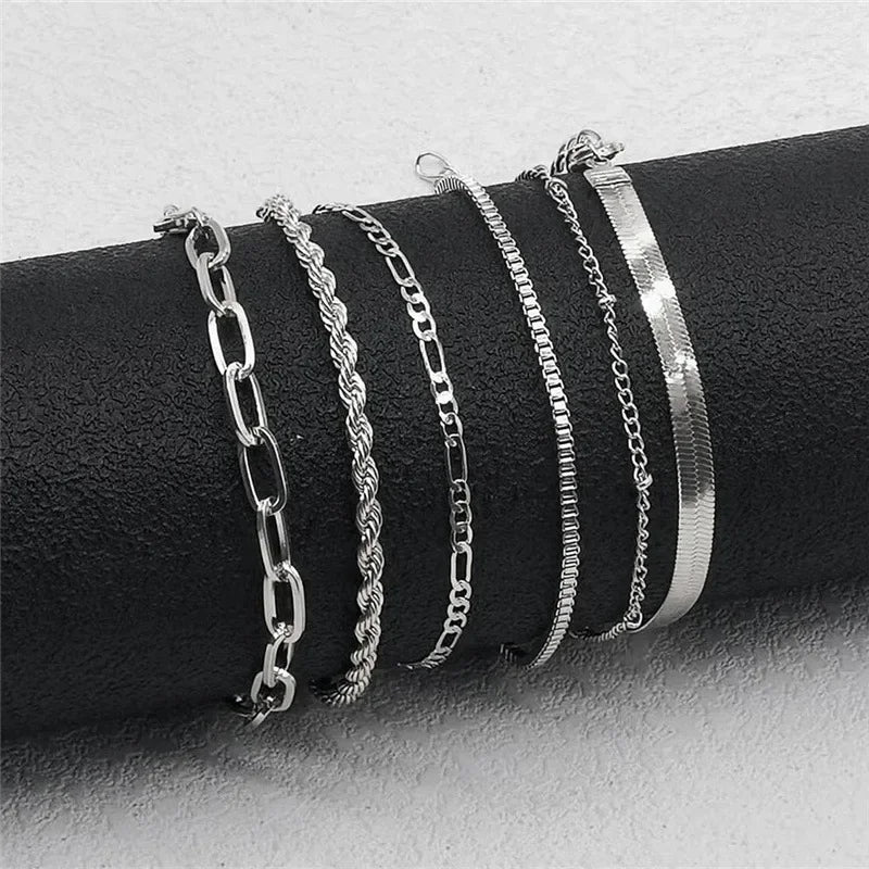 Bohemian Minimalist Metal Chain Women's Set of 6 Multi-layer Chain Simple Fashionable Bracelets