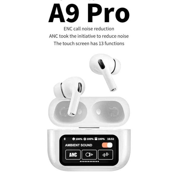A9 Pro Earbuds Anc/enc Touch Screen Display Noise Reduction Wireless Earbuds For Android & Ios