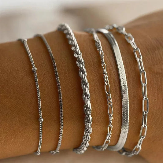 Bohemian Minimalist Metal Chain Women's Set of 6 Multi-layer Chain Simple Fashionable Bracelets
