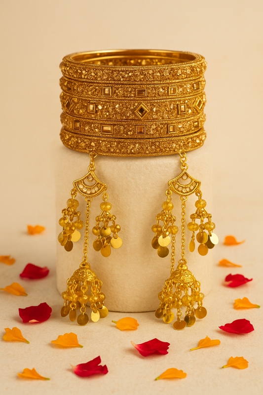Luxurious Bridal Golden Bangles Set With Intricate Stonework