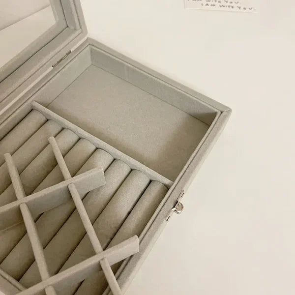 Mistico Velvet Carrying Case With Glass Cover Jewelry Ring Display Box Tray Holder Storage Box Organizer Earrings Bracelet Showcase